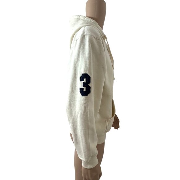 U.S. Polo Assn. Men’s Vtg  Hoodie Cream M Long Sleeve Embroidered Logo 2-Button - Picture 4 of 16